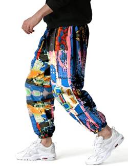 LucMatton Herren-Jogginghose mit weitem Bein, tolles Print-Design, Baumwolle, schwarz/pink, 27-32 von LucMatton