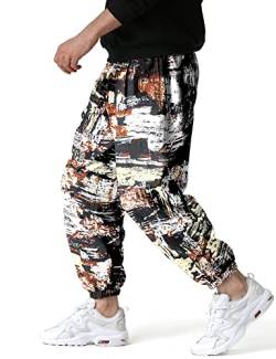 LucMatton Herren-Jogginghose mit weitem Bein, tolles Print-Design, Baumwolle, schwarz / weiß, 31-35 von LucMatton