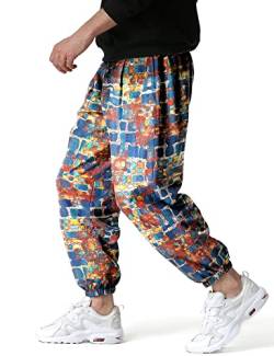 LucMatton Herren-Jogginghose mit weitem Bein, tolles Print-Design, Baumwolle, Blau, Orange, 27-32 von LucMatton