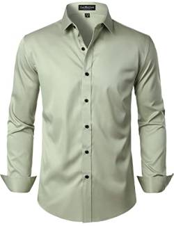 LucMatton Herren Kleid Hemd Formal Stretch Faltenfrei Langarm Slim Fit Button Down Shirts für Hochzeit Party, Mintgrau, XL von LucMatton