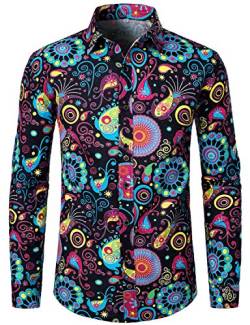 LucMatton Herrenhemd aus Leinen, mit stilvollen, afrikanischen, traditionellen Druckmustern, Langarmhemd mit Knopfleiste, mehrfarbig, 3XL von LucMatton