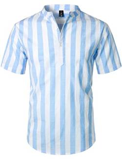 LucMatton Sommerhemd für Herren, aus Baumwolle/Leinen, Kurzarm, lässiges Henley-Hemd, leichte Sommer-Oberbekleidung für den Strand, mit Stehkragen, Mittel von LucMatton