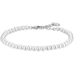 Luca Barra Herren-Armband aus Stahl mit weißen Perlen. Armbandlänge: 18,5 + 3 cm, Perlendurchmesser: 4 mm. Die Referenz ist BA1520, Legierter Stahl von Luca Barra