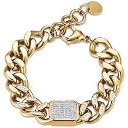 Luca Barra Damen-Armband aus Stahl in der Farbe Gold mit Detail mit weißen Kristallen. Länge des Armbands: 17 cm + 3 cm. Der Verschluss ist mit Karabinerverschluss. Die Referenz ist BK2, Legierter von Luca Barra