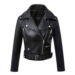 LucaSng Damen Lederjacke Bikerjacke Kunstleder Jacke mit Reißverschluss Übergangsjacke Motorradjacke Ladies Oberbekleidung Kurze Jacke für Herbst, Frühling (Schwarz, M) von LucaSng