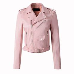 LucaSng Damen Lederjacke Kunstleder Jacke mit Reißverschluss Bikerjacke Motorradjacke Übergangsjacke Ladies Oberbekleidung Kurze Jacke für Herbst, Frühling (Rosa, S) von LucaSng