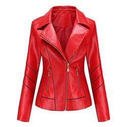 LucaSng Damen Lederjacke Kunstleder Jacke mit Reißverschluss Übergangsjacke Motorradjacke Bikerjacke Ladies Oberbekleidung Kurze Jacke für Herbst, Frühling (Rot, 2XL) von LucaSng