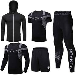 LucaSng Herren 5 Stücke Kompression Funktionswäsche Sportbekleidung Set, Sport Anzug Schnell Trocken Joggen Kleidung Strumpfhosen Laufanzüge Shirt Gym Training Lauf Trainingsanzüge (Stil # 16, 3XL) von LucaSng