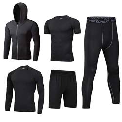 LucaSng Herren 5 Stücke Kompression Funktionswäsche Sportbekleidung Set, Sport Anzug Schnell Trocken Joggen Kleidung Strumpfhosen Laufanzüge Shirt Gym Training Lauf Trainingsanzüge (Stil # 9, M) von LucaSng