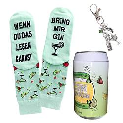 Lucadeau Geschenk zum 30. 40. 50. Geburtstag, Socken mit Schlüsselanhänger in einer Dose, Geschenke für Frauen und Männer, Gin Socken mit Spruch, Wenn Du das lesen kannst bring mir Gin (39-45,Grün) von Lucadeau