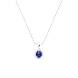 Lucardi Zilveren Ketting met hanger tourrage blauw/wit – Ketting – 925 Zilver – Zilverkleurig – 48 cm, 48, Zilver, Zirkonia von Lucardi