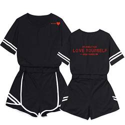 LuckinWhale Damen BTS Love Yourself Bangtan Boys T-Shirt & Kurze Hose Set Crop Tops Shorts Anzug Mode Sport Oberteile Sommerkleidung(L,5842) von LuckinWhale