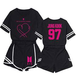 LuckinWhale Damen BTS Map of Soul Persona Bangtan Boys T-Shirt & Kurze Hose Set Crop Tops Shorts Anzug Mode Sport Oberteile Sommerkleidung(2XL,P JUNG KOOK) von LuckinWhale