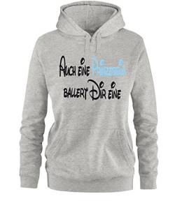 Luckja Auch eine Prinzessin ballert dir eine Damen Hoodie Grau-Schwarz/Hellblau Grösse XL von Luckja