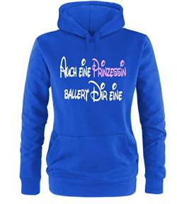 Luckja Auch eine Prinzessin ballert dir eine Damen Hoodie Royal-Weiss/Rosa Grösse L von Luckja