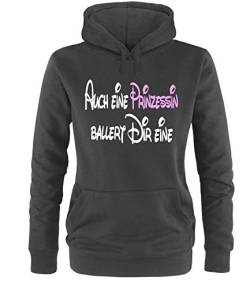 Luckja Auch eine Prinzessin ballert dir eine Damen Hoodie Schwarz-Weiss/Rosa Grösse S von Luckja