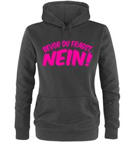 Luckja Bevor du fragst Nein Damen Hoodie Schwarz-Neonpink Grösse M von Luckja