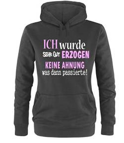 Luckja Ich wurde sehr gut erzogen Keine Ahnung was dann passierte Damen Hoodie Schwarz-Weiss/Rosa Grösse M von Luckja