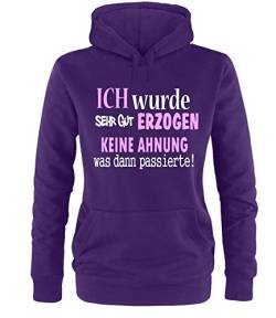 Luckja Ich wurde sehr gut erzogen Keine Ahnung was dann passierte Damen Hoodie Violett-Weiss/Rosa Grösse XL von Luckja