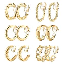 Lucktao 6 Paar ohrclips damen ohne ohrlöcher,ohrclips damen,Clip Ohrringe Twist Knoten Ohrringe, Damen Mädchen Ohne Ohrlöcher,Modeschmuck Geschenk,Vergoldet Chunky Gold Creolen Fake Ohrringe Set von Lucktao