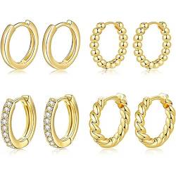 Lucktao Gold Creolen Ohrringe Set,4 Paar Creolen,Creolen Ohrringe für Damen,Creolen Set,Ohrringe Damen Hypoallergen Ohrringe Creolen Mehrere Piercings Ohrringe für Mehrere Ohrlöcher. von Lucktao