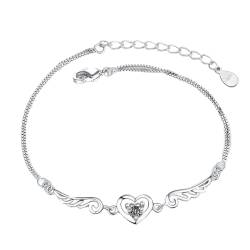 Lucktao armband herz engel,Silber Freundschafts Engelsflügel Armband Zart Engel Flügel Herz Verstellbare Armbänder für Freundin、mama Valentinstag Muttertag Geburtstags Weihnachten Geschenk (AA) von Lucktao