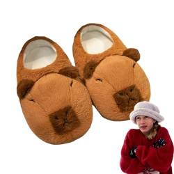 Capybara Hausschuhe Damen | Pelzige rutschfeste Plüschhausschuhe,Winter-Hausschuhe für drinnen und draußen, niedliche, rutschfeste, weiche Capybara-Schlafzimmerschuhe, lustige Luckxing von Luckxing