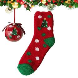 Luckxing Weihnachts-Slipper-Socken, Startseite Plüsch-Weihnachtstagssocken mit Weihnachtskugeln, Crew-Socken für kaltes Wetter, Vintage-Muster, Socken für Damen und Herren von Luckxing