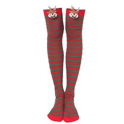 Weihnachts-Röhrensocken, Hohe Socken Damen Bunt, Gestreifte oberschenkelhohe Socken Knie, lange Weihnachtsstrümpfe, Weihnachts-Cosplay-Partysocken für Frauen, Weihnachtssocken Luckxing von Luckxing