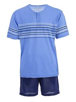 LUCKY Herren Pyjama Set Shorty Kurzarm Streifen Knöpfe, Farbe:blau, Größe:M von Lucky