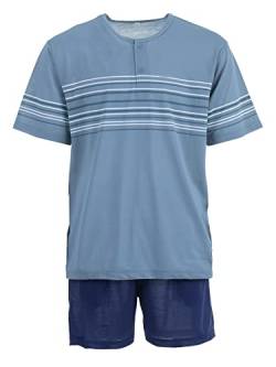 LUCKY Herren Pyjama Set Shorty Kurzarm Streifen Knöpfe, Farbe:graublau, Größe:L von Lucky