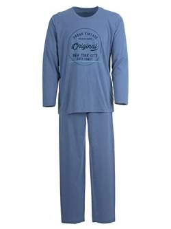 LUCKY Herren Pyjama lang Schlafanzug Pyjama Set Druck Motiv, Farbe:Blau, Größe:M von Lucky