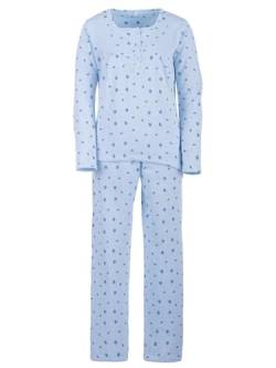 Lucky Damen Thermo Pyjama angeraut Herbst Winter mit Blumen Druck Größe M-XXL, Größe:L, Farbe:Hellblau von Lucky