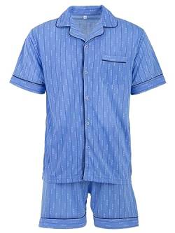 Lucky Herren Pyjama Shorty Schlafanzug Kurzarm Sommer mit Knopfleiste Größe M-XXL, Farbe:Blau, Größe:L von Lucky