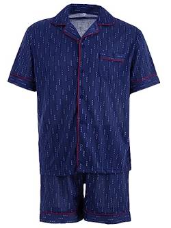 Lucky Herren Pyjama Shorty Schlafanzug Kurzarm Sommer mit Knopfleiste Größe M-XXL, Farbe:Navy, Größe:M von Lucky