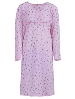 Lucky Nachthemd Damen Langarm Blüten 3XL-6XL Knöpfe Übergröße Baumwolle Schlafshirt, Farbe:rosa, Größe:6XL von Lucky