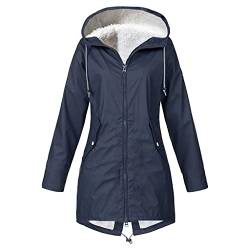 Damen Lange Wasserdicht Regenjacke mit Fleece Herbst Winter Regenparka Softshell Sports Funktionsjacke Leicht Winddicht Regenmantel Große Größen mit Kapuze für Radfahren Camping Wandern Reisen von LuckyLucy