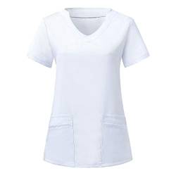 Damen Pflege Colorblock Schlupfkasack Schönheitssalon Pflegeheim Schlupfhemd Berufskleidung Krankenpfleger Uniformen Kasack mit 2 Taschen 2021 Herbst Neu V-Ausschnitt Kurzarm Bluse T-Shirt von LuckyLucy