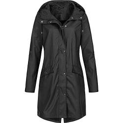 Lange Regenmantel Damen Wasserdicht Winddicht Regenjacken mit Kapuze Outdoor Funktionsjacke Herbst Winter Leicht Softshelljacken Windbreaker Einfarbig Reißverschluss Sportjacken Übergangsjacke von LuckyLucy