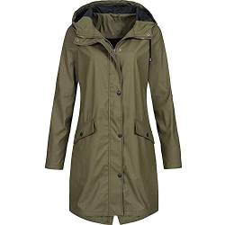 Lange Regenmantel Damen Wasserdicht Winddicht Regenjacken mit Kapuze Outdoor Funktionsjacke Herbst Winter Leicht Softshelljacken Windbreaker Einfarbig Reißverschluss Sportjacken Übergangsjacke von LuckyLucy