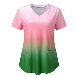 LuckyLucy 2021 Neu Tie Dye Krankenpflege Kasack Damen, V-Ausschnitt Kurzarm T-Shirt Top, Pflege Schlupfkasack Schlupfhemd Uniform Pflegeheim Schönheitssalon Nurse Berufskleidung von LuckyLucy