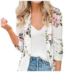 LuckyLucy Damen Casual Blumen Blazer 2021 Langarm Herbstjacke Sakko Mantel Business Office Anzugjacke Revers Open Front Strickjacke Lose Bedrucktes Outwear Jacke von LuckyLucy