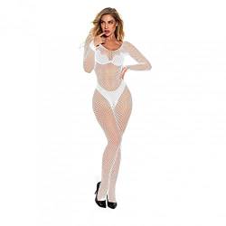 LuckyLucy Damen Sexy Bodystocking Ouvert Fischernetz Netz Catsuit Body Netzbody Erotisch Unterwäsche Sexy Netzstrümpfe Offenem Schritt Babydoll Reizwäsche Langarm Erotik Dessous von LuckyLucy