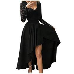 Abendkleider Damen Spitzen Elegant Cocktailkleid Tiefer V-Ausschnitt Lange äRmel KnöChellanges Spitzenkleid UnregelmäßIger Saum Vorne Kurz Hinten Lang Cocktailkleid A-Linie Flowy Partykleid von Luckywaqng