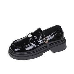 Damen Ballerinas Mit Absatz, Runde Zehe Mary Jane Halbschuhe Plattform Pumps Retro Plateau Schuhe Schnalle Einfarbig Lederschuhe Bequeme Plateauschuhe Leichtgewicht Freizeitschuhe von Luckywaqng