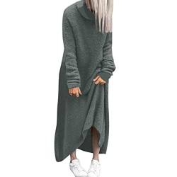 Freizeitkleider Damen Plüsch Casual Einfarbig Jumperkleid Rollkragen Langarm Locker Knöchellanges Partykleid Frauen Bequem Loose T-Shirt Kleider Maxikleider Winterkleid Wickelkleid von Luckywaqng