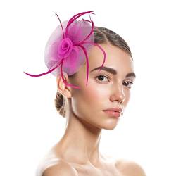 Jogging Zubehör Damen Hüte für Damen Fascinators Damen Pillbox Blumenhut für Tea Party Cocktail Ball Hochzeit Kirche Sporttuch Hals (Hot Pink, One Size) von Luckywaqng