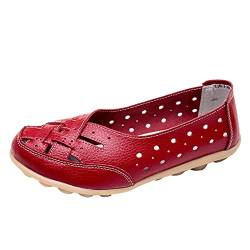 Loafers FüR Frauen Leder Slip On Walking Mokassins Schuhe Casual Leichte rutschfeste Bequeme Halbschuhe Outdoor AushöHlung Atmungsaktive Und Nicht Verstopfte FüßE Damen Fahrschuhe Loafers von Luckywaqng