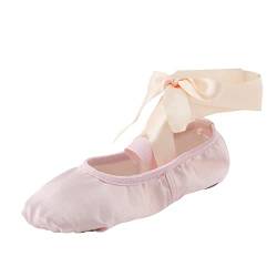 Luckywaqng Ballettschuhe Mädchen Damen Ballettschläppchen Satin Geteilte Ledersohle Ledersohle Tanzschuhe Lange Schleife Bowknot Leicht Bequem Gymnastikschuhe für Kinder und Erwachsene Gr.23-37 von Luckywaqng