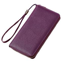 Luckywaqng Damen-Geldbörsen aus, RFID-blockierend, mit umlaufendem Reißverschluss, Kreditkartenetui, Telefon-Clutch Brieftasche Herren Klein Mit Kette (Purple, One Size) von Luckywaqng